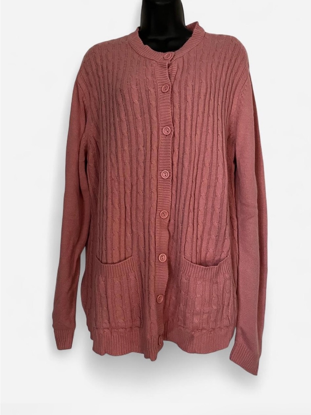 Chunky Rose Cable Button-Up Cardigan Sweater